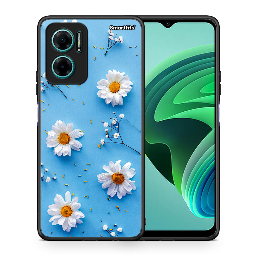 Θήκη Xiaomi Redmi Note 11E Real Daisies από τη Smartfits με σχέδιο στο πίσω μέρος και μαύρο περίβλημα | Xiaomi Redmi Note 11E Real Daisies case with colorful back and black bezels