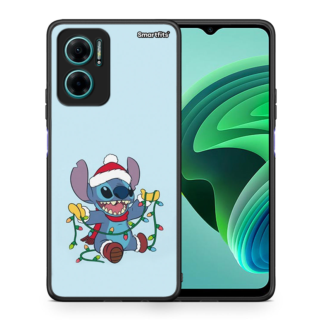 Θήκη Xiaomi Redmi Note 11E Santa Stich από τη Smartfits με σχέδιο στο πίσω μέρος και μαύρο περίβλημα | Xiaomi Redmi Note 11E Santa Stich case with colorful back and black bezels