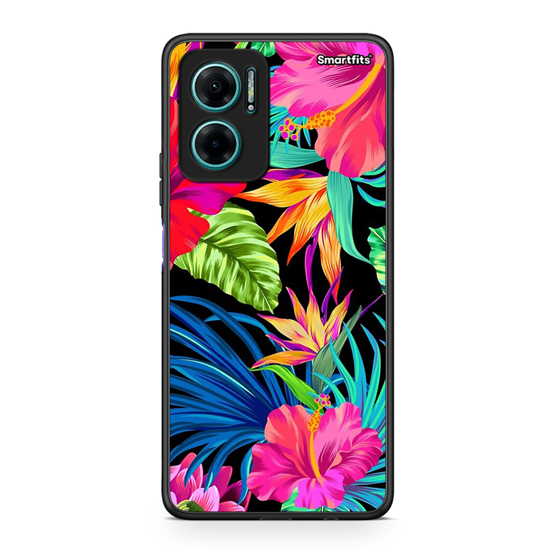 Xiaomi Redmi Note 11E Tropical Flowers θήκη από τη Smartfits με σχέδιο στο πίσω μέρος και μαύρο περίβλημα | Smartphone case with colorful back and black bezels by Smartfits