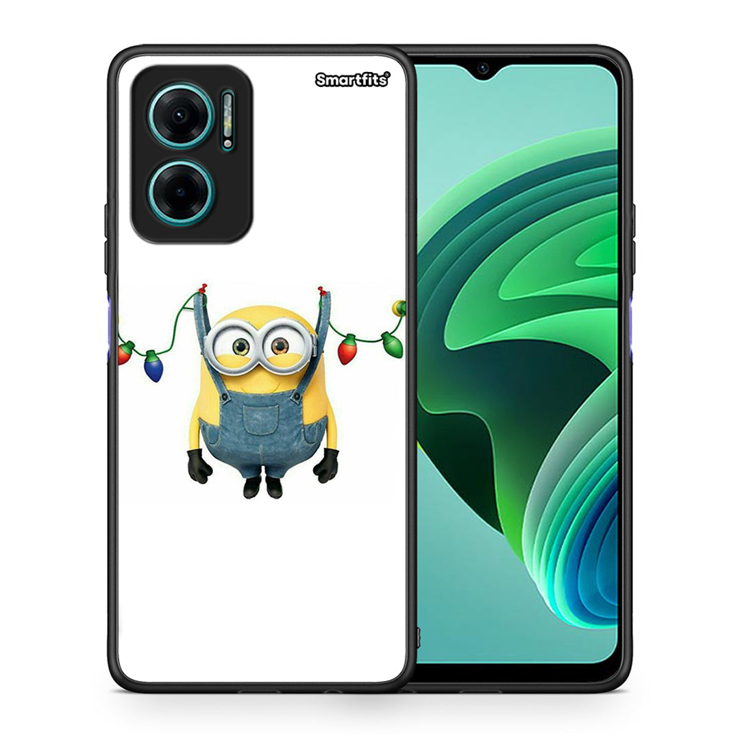 Θήκη Xiaomi Redmi Note 11E Xmas Minion Lights από τη Smartfits με σχέδιο στο πίσω μέρος και μαύρο περίβλημα | Xiaomi Redmi Note 11E Xmas Minion Lights case with colorful back and black bezels