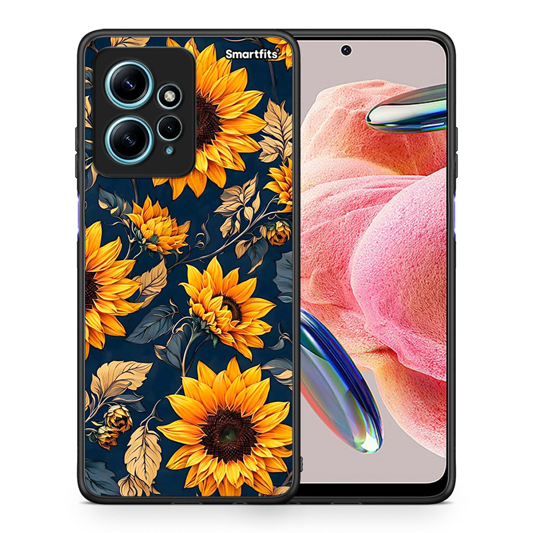 Θήκη Xiaomi Redmi Note 12 4G Autumn Sunflowers από τη Smartfits με σχέδιο στο πίσω μέρος και μαύρο περίβλημα | Xiaomi Redmi Note 12 4G Autumn Sunflowers Case with Colorful Back and Black Bezels