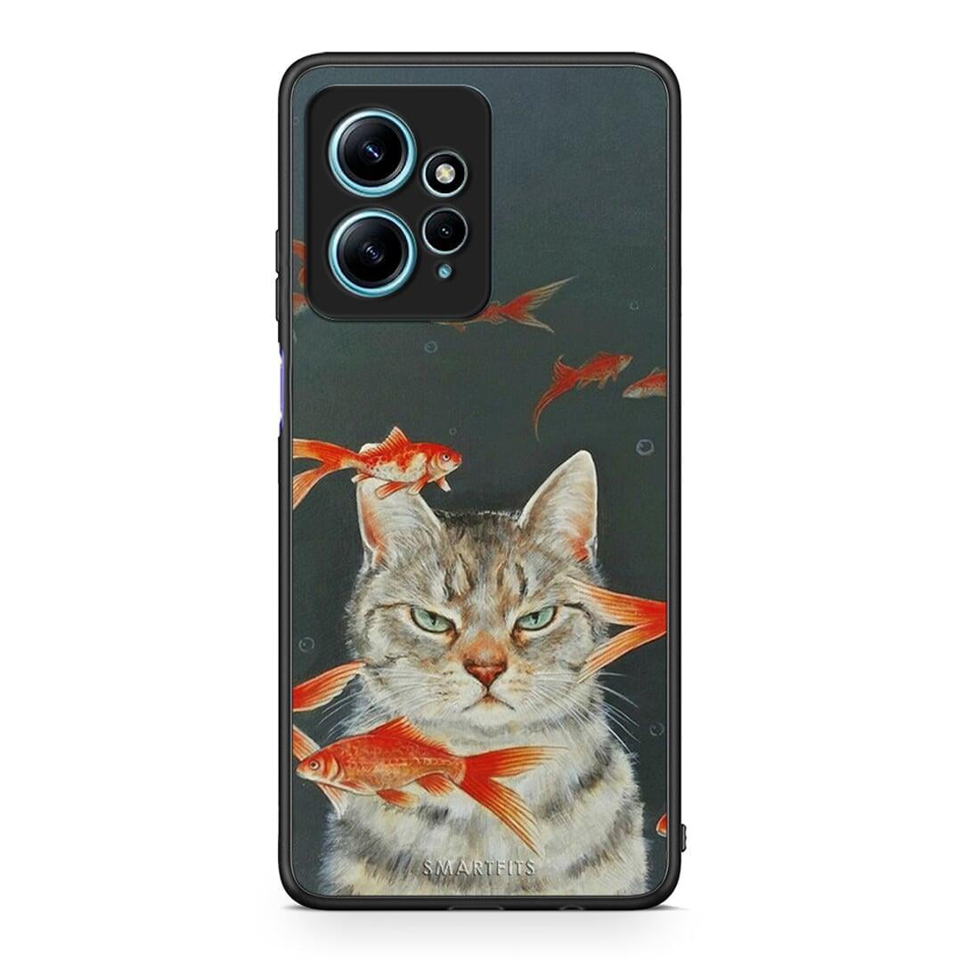 Θήκη Xiaomi Redmi Note 12 4G / Redmi K60 Pro Cat Goldfish από τη Smartfits με σχέδιο στο πίσω μέρος και μαύρο περίβλημα | Xiaomi Redmi Note 12 4G / Redmi K60 Pro Cat Goldfish Case with Colorful Back and Black Bezels