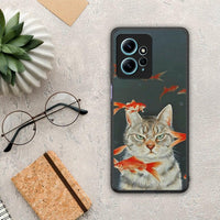 Thumbnail for Θήκη Xiaomi Redmi Note 12 4G / Redmi K60 Pro Cat Goldfish από τη Smartfits με σχέδιο στο πίσω μέρος και μαύρο περίβλημα | Xiaomi Redmi Note 12 4G / Redmi K60 Pro Cat Goldfish Case with Colorful Back and Black Bezels