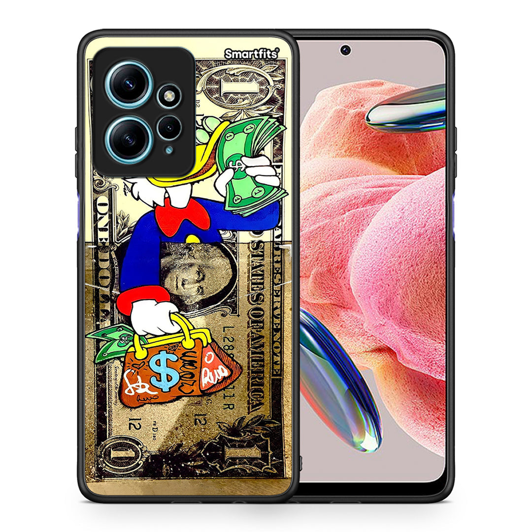 Θήκη Xiaomi Redmi Note 12 4G Duck Money από τη Smartfits με σχέδιο στο πίσω μέρος και μαύρο περίβλημα | Xiaomi Redmi Note 12 4G Duck Money Case with Colorful Back and Black Bezels