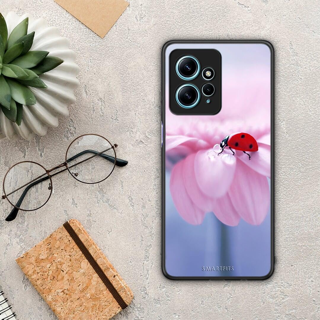 Θήκη Xiaomi Redmi Note 12 4G / Redmi K60 Pro Ladybug Flower από τη Smartfits με σχέδιο στο πίσω μέρος και μαύρο περίβλημα | Xiaomi Redmi Note 12 4G / Redmi K60 Pro Ladybug Flower Case with Colorful Back and Black Bezels