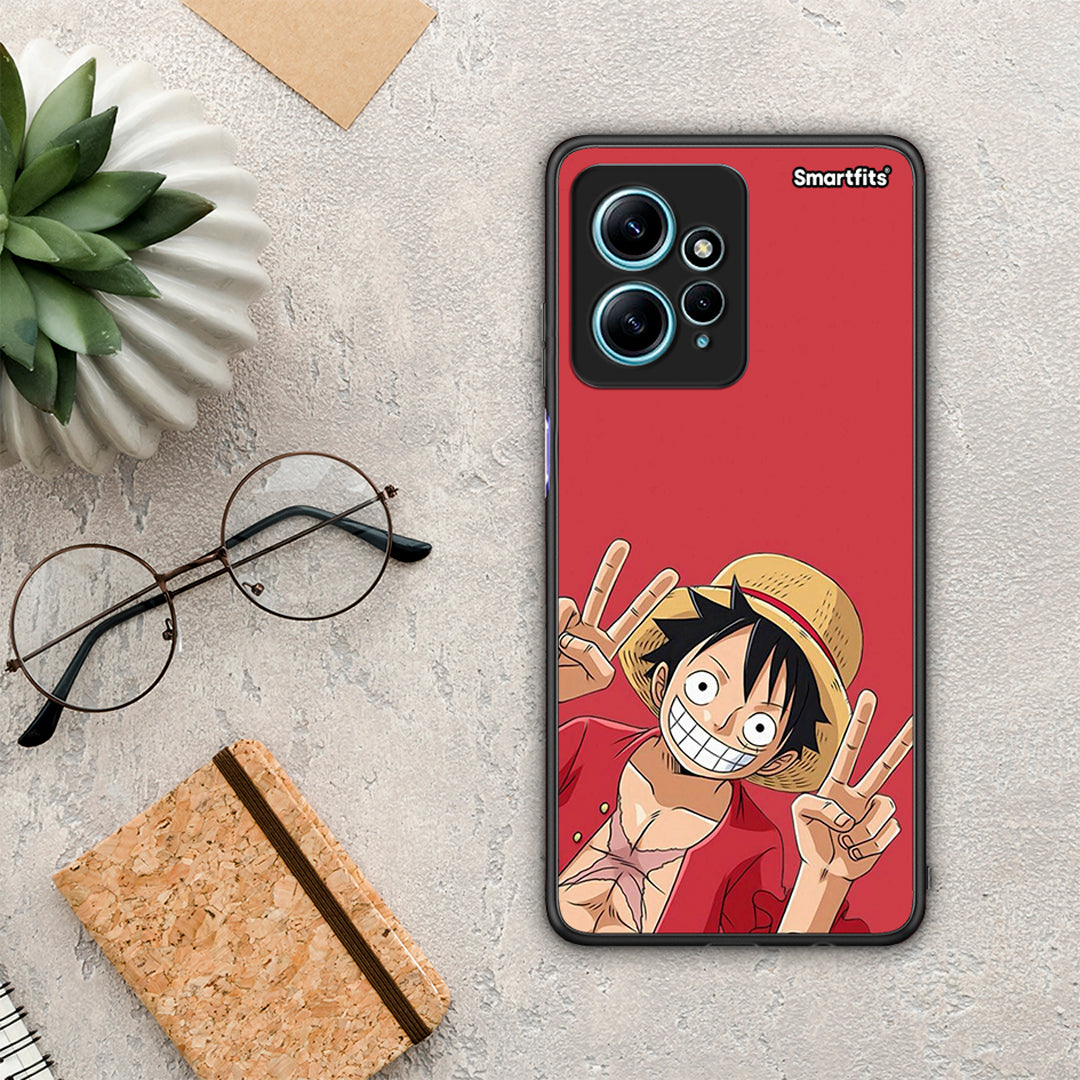 Θήκη Xiaomi Redmi Note 12 4G Pirate Luffy από τη Smartfits με σχέδιο στο πίσω μέρος και μαύρο περίβλημα | Xiaomi Redmi Note 12 4G Pirate Luffy Case with Colorful Back and Black Bezels