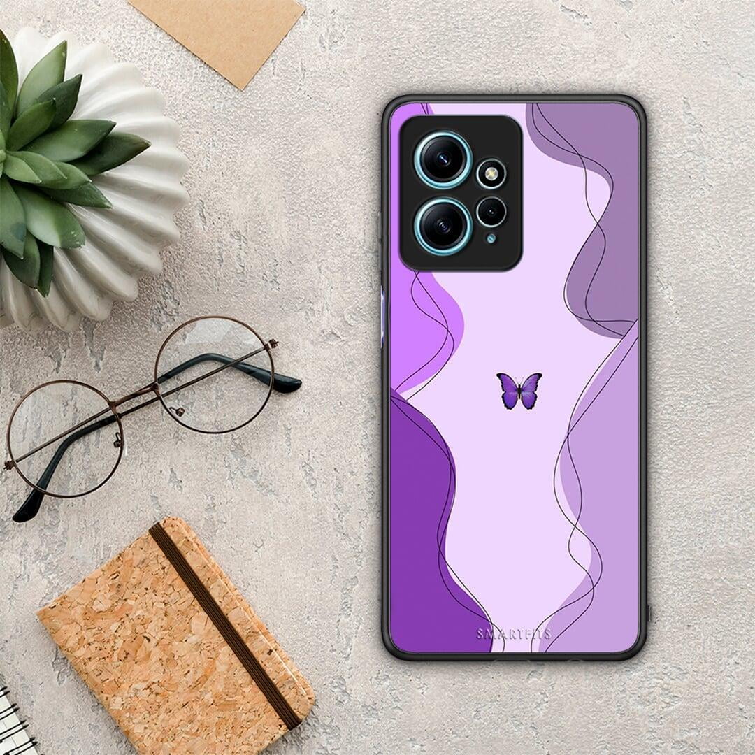 Θήκη Xiaomi Redmi Note 12 4G / Redmi K60 Pro Purple Mariposa από τη Smartfits με σχέδιο στο πίσω μέρος και μαύρο περίβλημα | Xiaomi Redmi Note 12 4G / Redmi K60 Pro Purple Mariposa Case with Colorful Back and Black Bezels