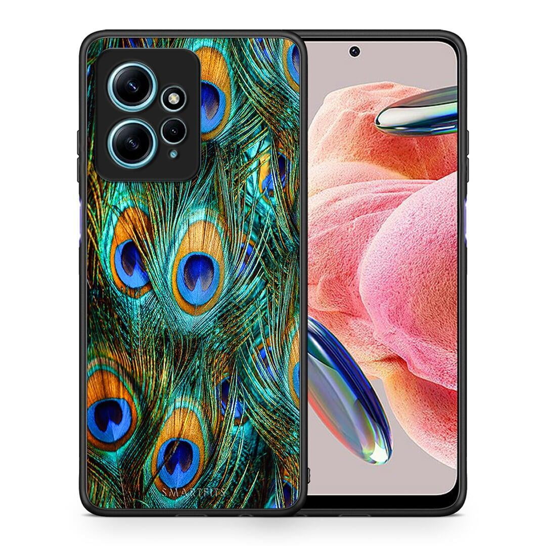 Θήκη Xiaomi Redmi Note 12 4G / Redmi K60 Pro Real Peacock Feathers από τη Smartfits με σχέδιο στο πίσω μέρος και μαύρο περίβλημα | Xiaomi Redmi Note 12 4G / Redmi K60 Pro Real Peacock Feathers Case with Colorful Back and Black Bezels