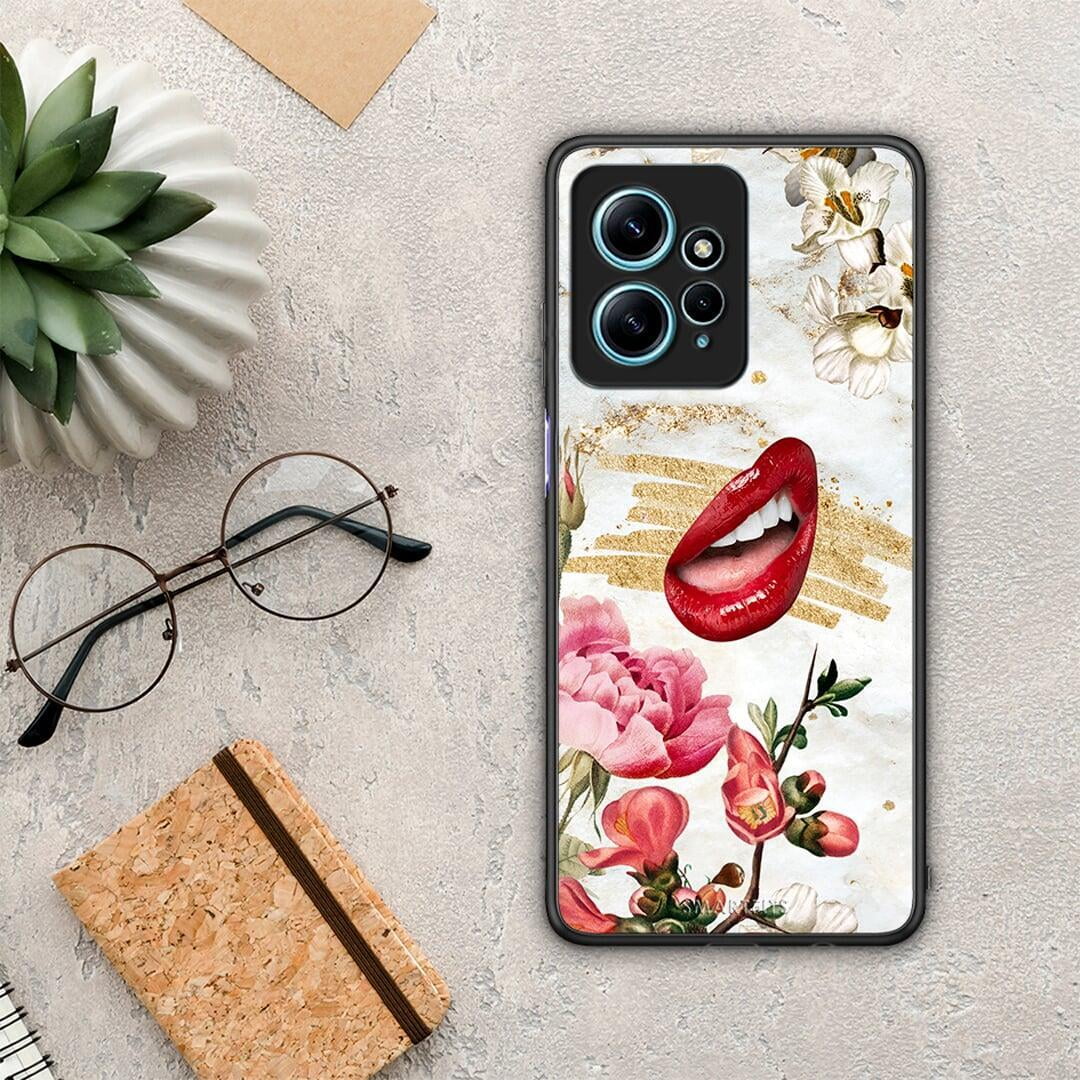 Θήκη Xiaomi Redmi Note 12 4G / Redmi K60 Pro Red Lips από τη Smartfits με σχέδιο στο πίσω μέρος και μαύρο περίβλημα | Xiaomi Redmi Note 12 4G / Redmi K60 Pro Red Lips Case with Colorful Back and Black Bezels