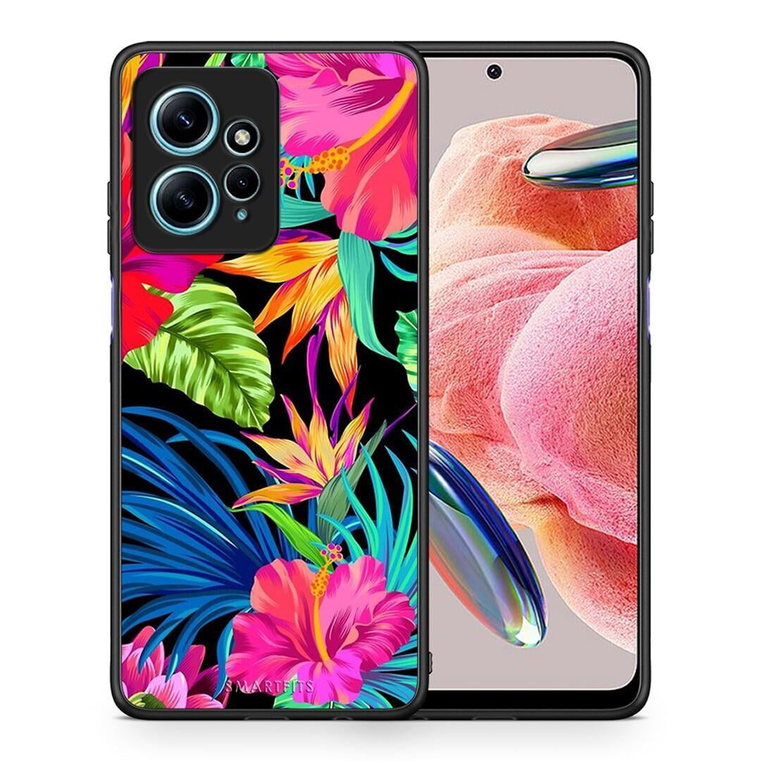 Θήκη Xiaomi Redmi Note 12 4G / Redmi K60 Pro Tropical Flowers από τη Smartfits με σχέδιο στο πίσω μέρος και μαύρο περίβλημα | Xiaomi Redmi Note 12 4G / Redmi K60 Pro Tropical Flowers Case with Colorful Back and Black Bezels