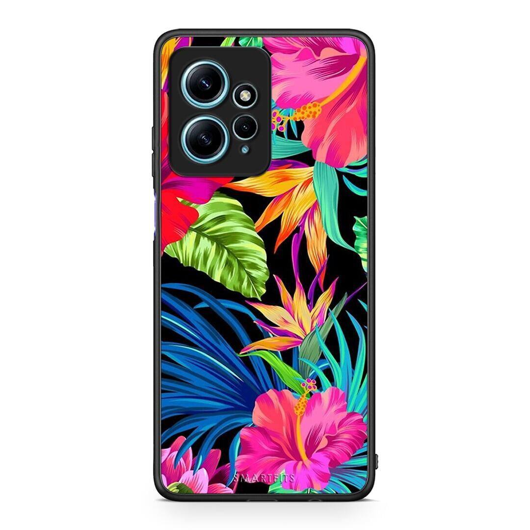 Θήκη Xiaomi Redmi Note 12 4G / Redmi K60 Pro Tropical Flowers από τη Smartfits με σχέδιο στο πίσω μέρος και μαύρο περίβλημα | Xiaomi Redmi Note 12 4G / Redmi K60 Pro Tropical Flowers Case with Colorful Back and Black Bezels