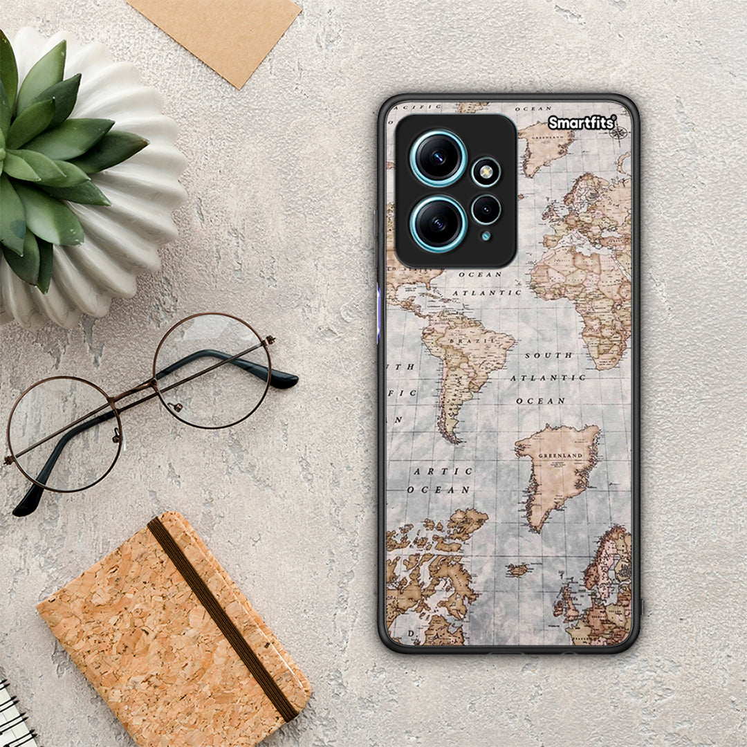 Θήκη Xiaomi Redmi Note 12 4G World Map από τη Smartfits με σχέδιο στο πίσω μέρος και μαύρο περίβλημα | Xiaomi Redmi Note 12 4G World Map Case with Colorful Back and Black Bezels