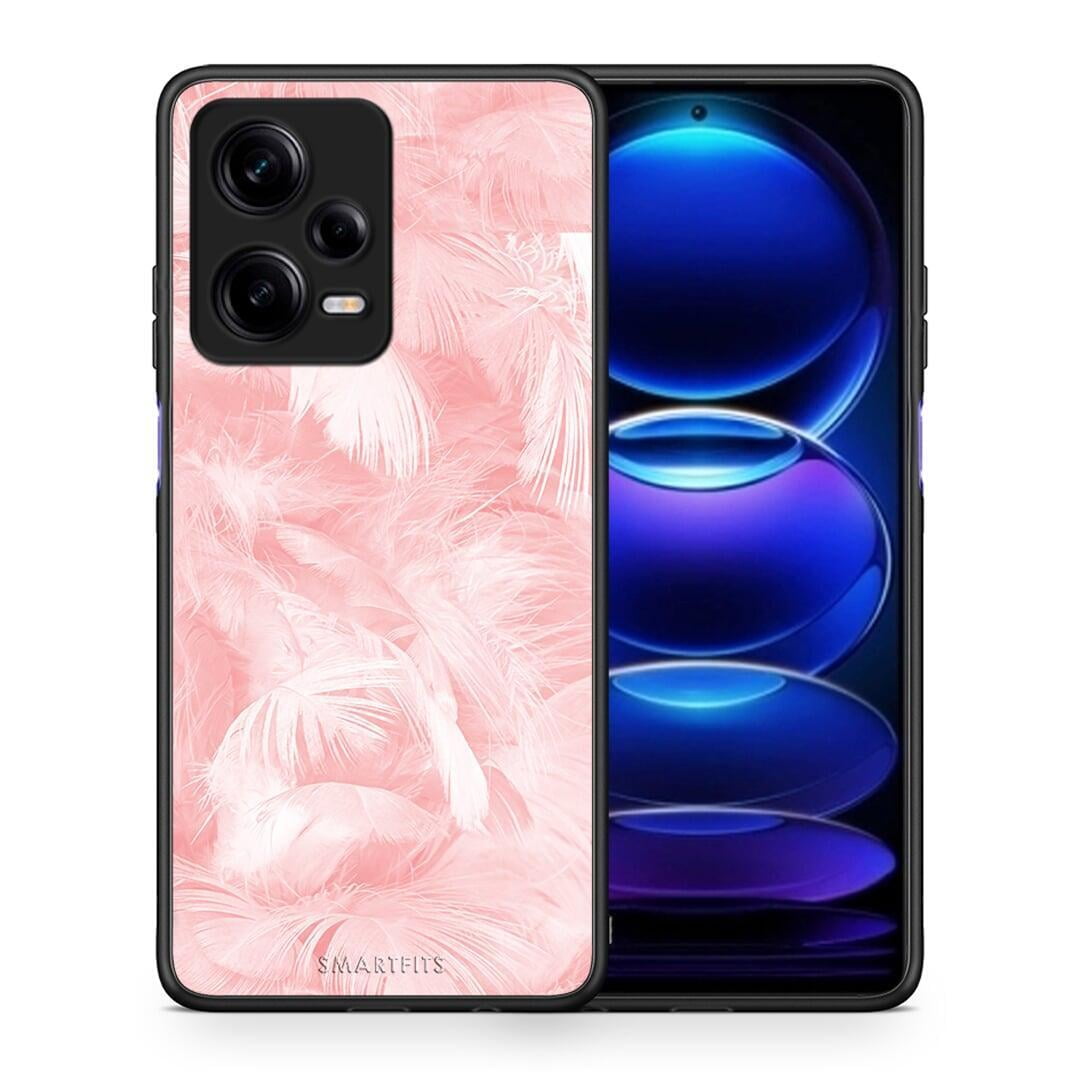 Θήκη Xiaomi Redmi Note 12 Pro 5G Boho Pink Feather από τη Smartfits με σχέδιο στο πίσω μέρος και μαύρο περίβλημα | Xiaomi Redmi Note 12 Pro 5G Boho Pink Feather Case with Colorful Back and Black Bezels