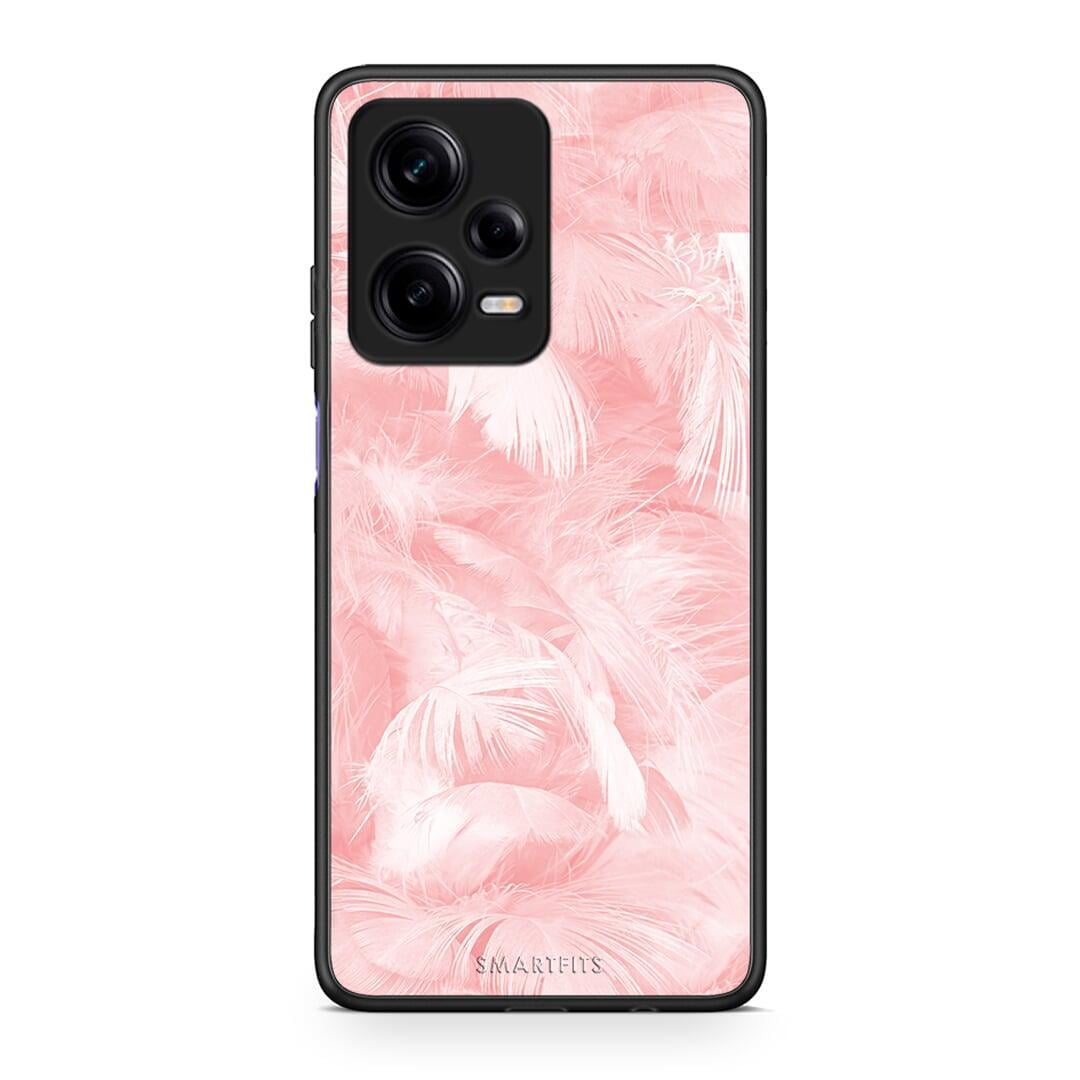 Θήκη Xiaomi Redmi Note 12 Pro 5G Boho Pink Feather από τη Smartfits με σχέδιο στο πίσω μέρος και μαύρο περίβλημα | Xiaomi Redmi Note 12 Pro 5G Boho Pink Feather Case with Colorful Back and Black Bezels