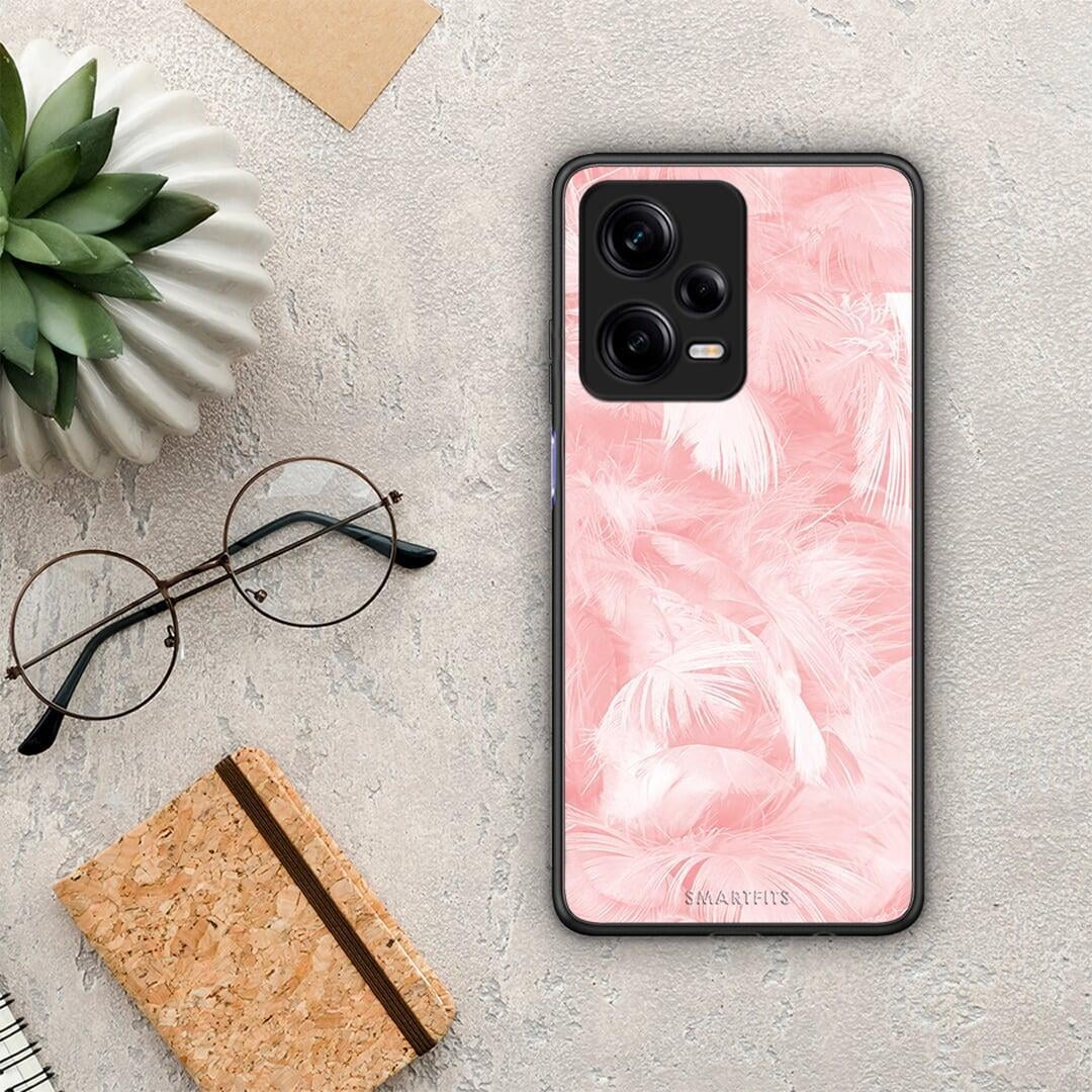 Θήκη Xiaomi Redmi Note 12 Pro 5G Boho Pink Feather από τη Smartfits με σχέδιο στο πίσω μέρος και μαύρο περίβλημα | Xiaomi Redmi Note 12 Pro 5G Boho Pink Feather Case with Colorful Back and Black Bezels