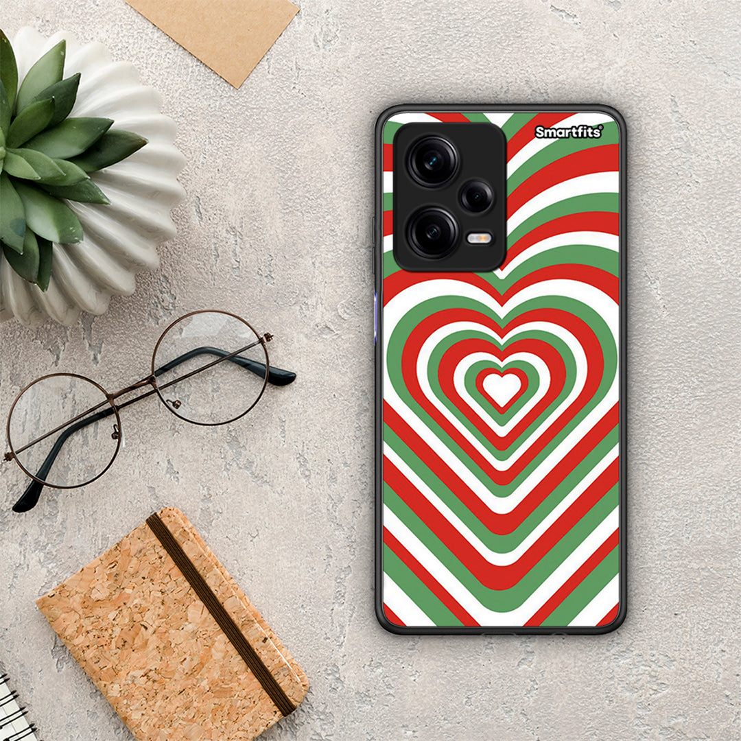 Θήκη Xiaomi Redmi Note 12 Pro 5G Christmas Hearts από τη Smartfits με σχέδιο στο πίσω μέρος και μαύρο περίβλημα | Xiaomi Redmi Note 12 Pro 5G Christmas Hearts Case with Colorful Back and Black Bezels