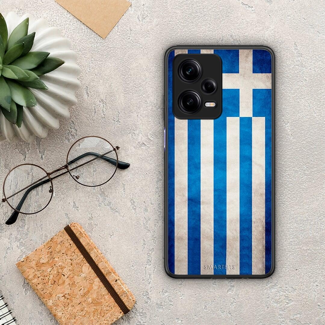 Θήκη Xiaomi Redmi Note 12 Pro 5G Flag Greek από τη Smartfits με σχέδιο στο πίσω μέρος και μαύρο περίβλημα | Xiaomi Redmi Note 12 Pro 5G Flag Greek Case with Colorful Back and Black Bezels