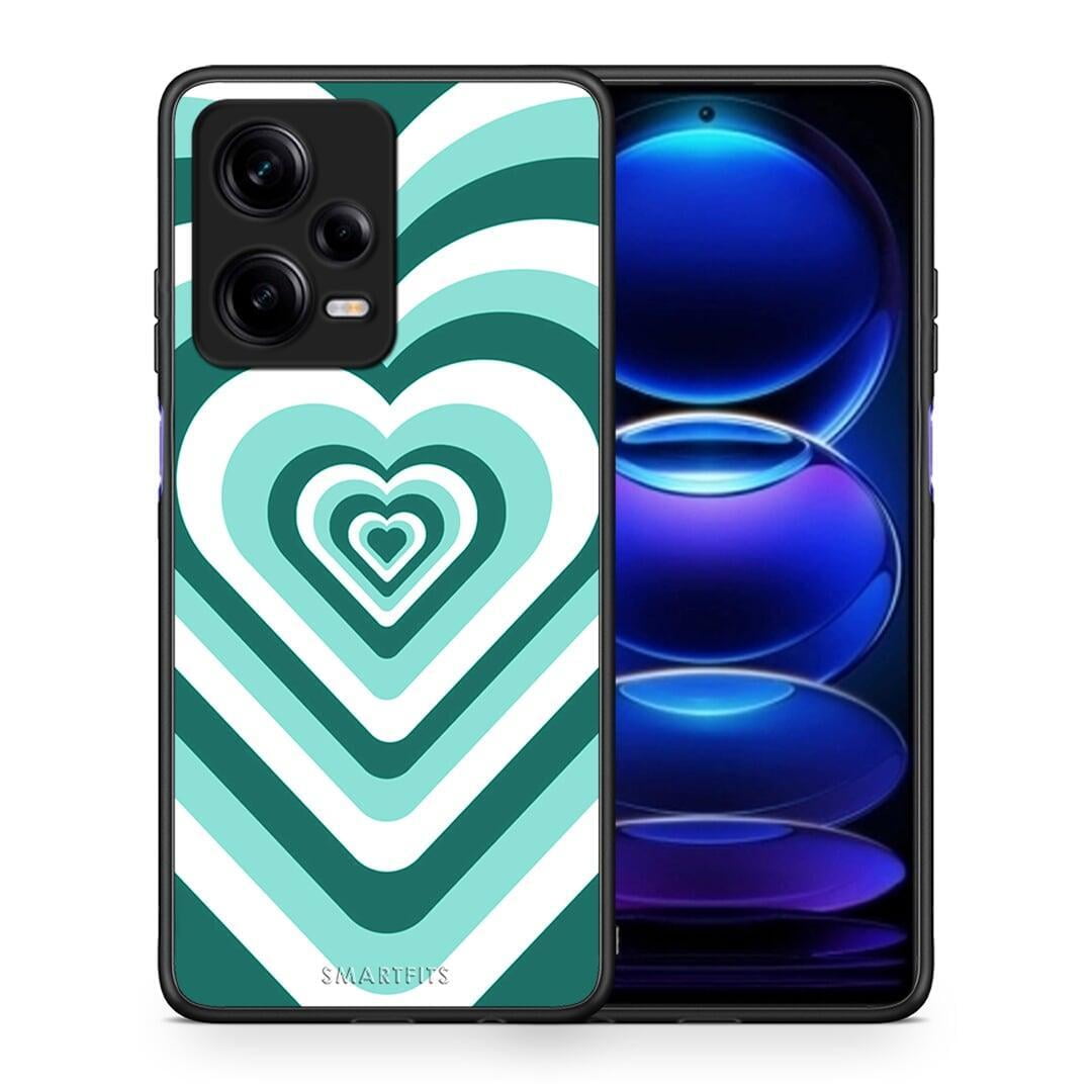 Θήκη Xiaomi Redmi Note 12 Pro 5G Green Hearts από τη Smartfits με σχέδιο στο πίσω μέρος και μαύρο περίβλημα | Xiaomi Redmi Note 12 Pro 5G Green Hearts Case with Colorful Back and Black Bezels