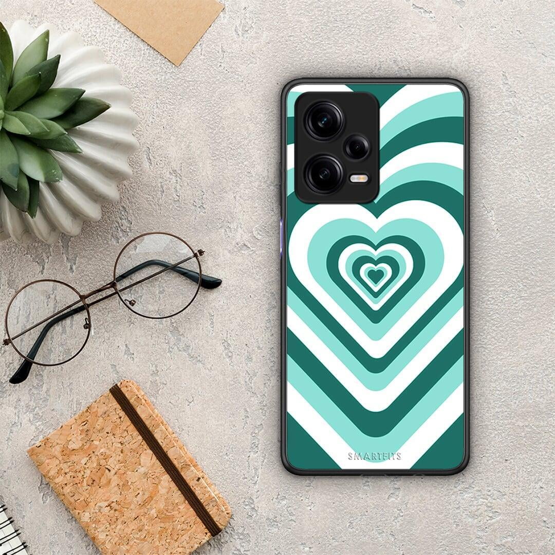 Θήκη Xiaomi Redmi Note 12 Pro 5G Green Hearts από τη Smartfits με σχέδιο στο πίσω μέρος και μαύρο περίβλημα | Xiaomi Redmi Note 12 Pro 5G Green Hearts Case with Colorful Back and Black Bezels