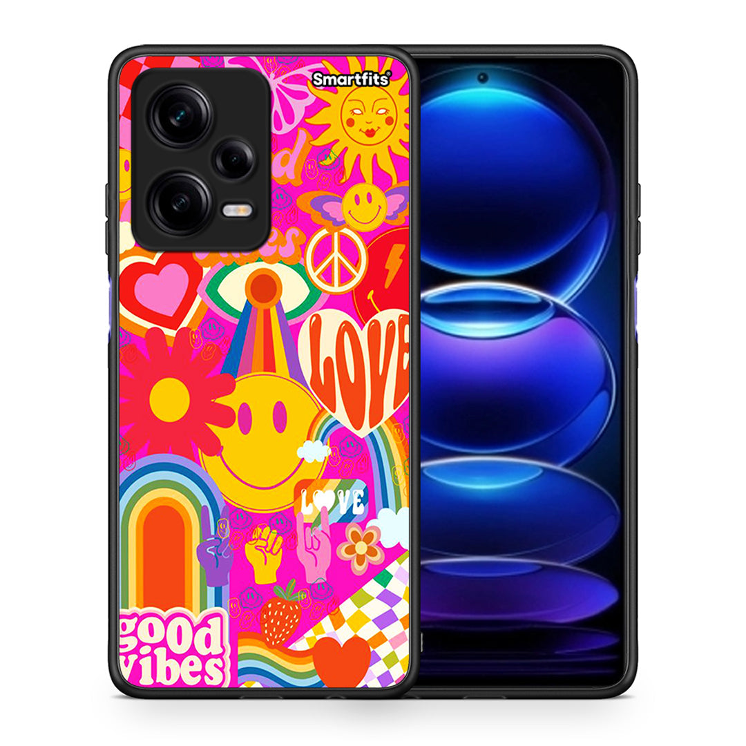 Θήκη Xiaomi Redmi Note 12 Pro 5G Hippie Love από τη Smartfits με σχέδιο στο πίσω μέρος και μαύρο περίβλημα | Xiaomi Redmi Note 12 Pro 5G Hippie Love Case with Colorful Back and Black Bezels