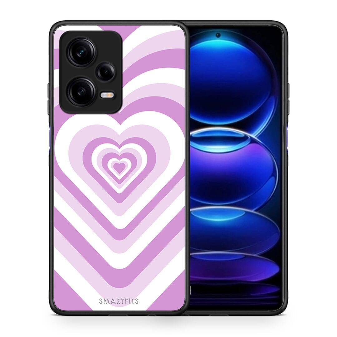 Θήκη Xiaomi Redmi Note 12 Pro 5G Lilac Hearts από τη Smartfits με σχέδιο στο πίσω μέρος και μαύρο περίβλημα | Xiaomi Redmi Note 12 Pro 5G Lilac Hearts Case with Colorful Back and Black Bezels