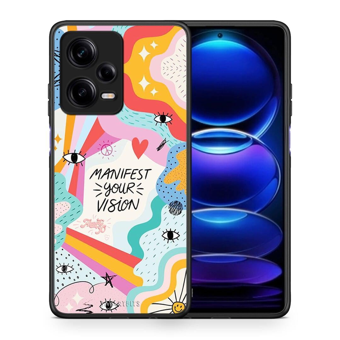 Θήκη Xiaomi Redmi Note 12 Pro 5G Manifest Your Vision από τη Smartfits με σχέδιο στο πίσω μέρος και μαύρο περίβλημα | Xiaomi Redmi Note 12 Pro 5G Manifest Your Vision Case with Colorful Back and Black Bezels