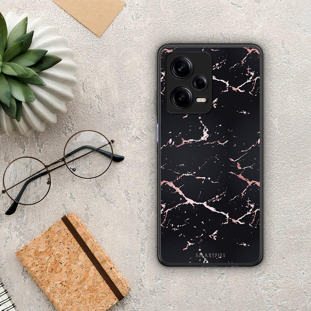 Θήκη Xiaomi Redmi Note 12 Pro 5G Marble Black Rosegold από τη Smartfits με σχέδιο στο πίσω μέρος και μαύρο περίβλημα | Xiaomi Redmi Note 12 Pro 5G Marble Black Rosegold Case with Colorful Back and Black Bezels