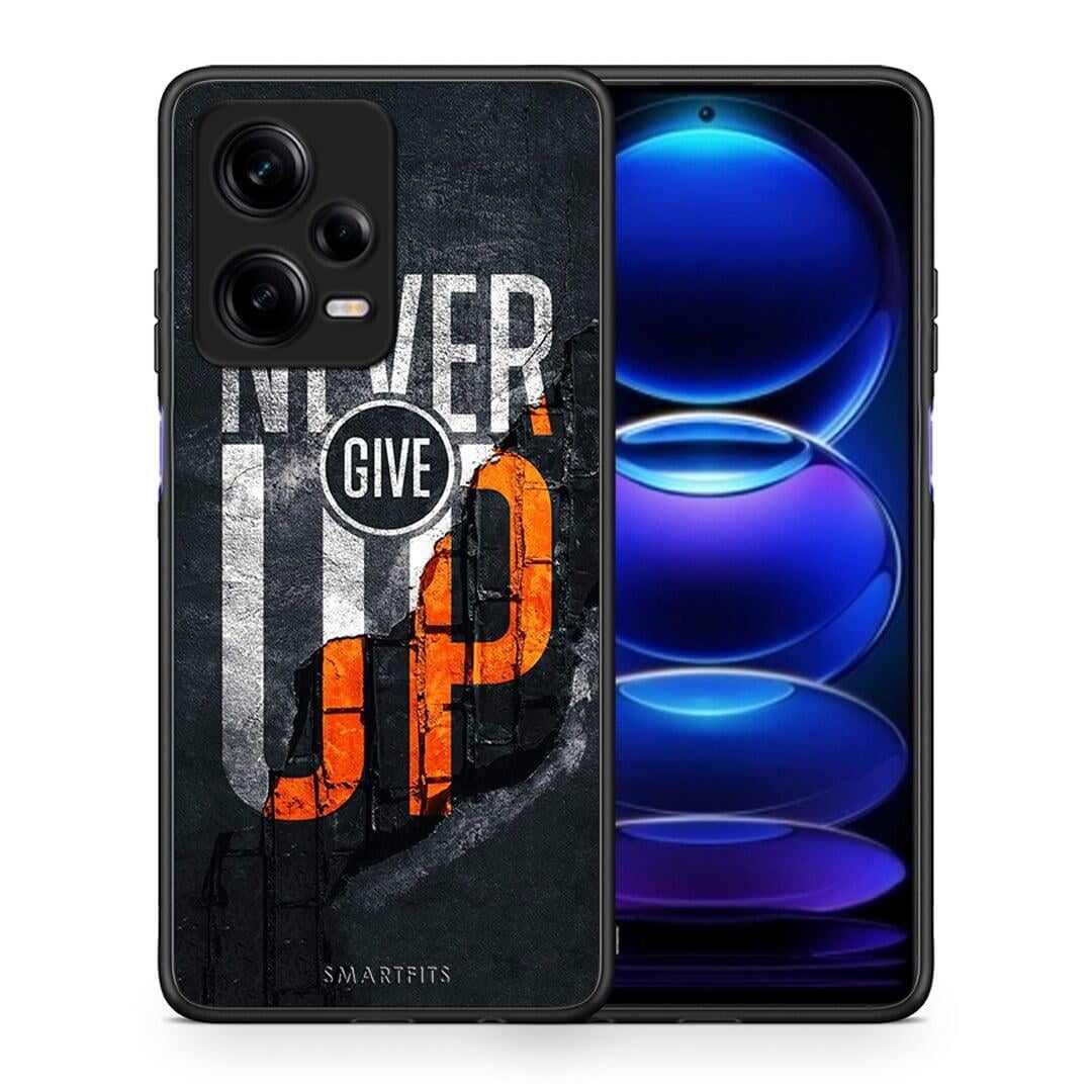 Θήκη Xiaomi Redmi Note 12 Pro 5G Never Give Up από τη Smartfits με σχέδιο στο πίσω μέρος και μαύρο περίβλημα | Xiaomi Redmi Note 12 Pro 5G Never Give Up Case with Colorful Back and Black Bezels