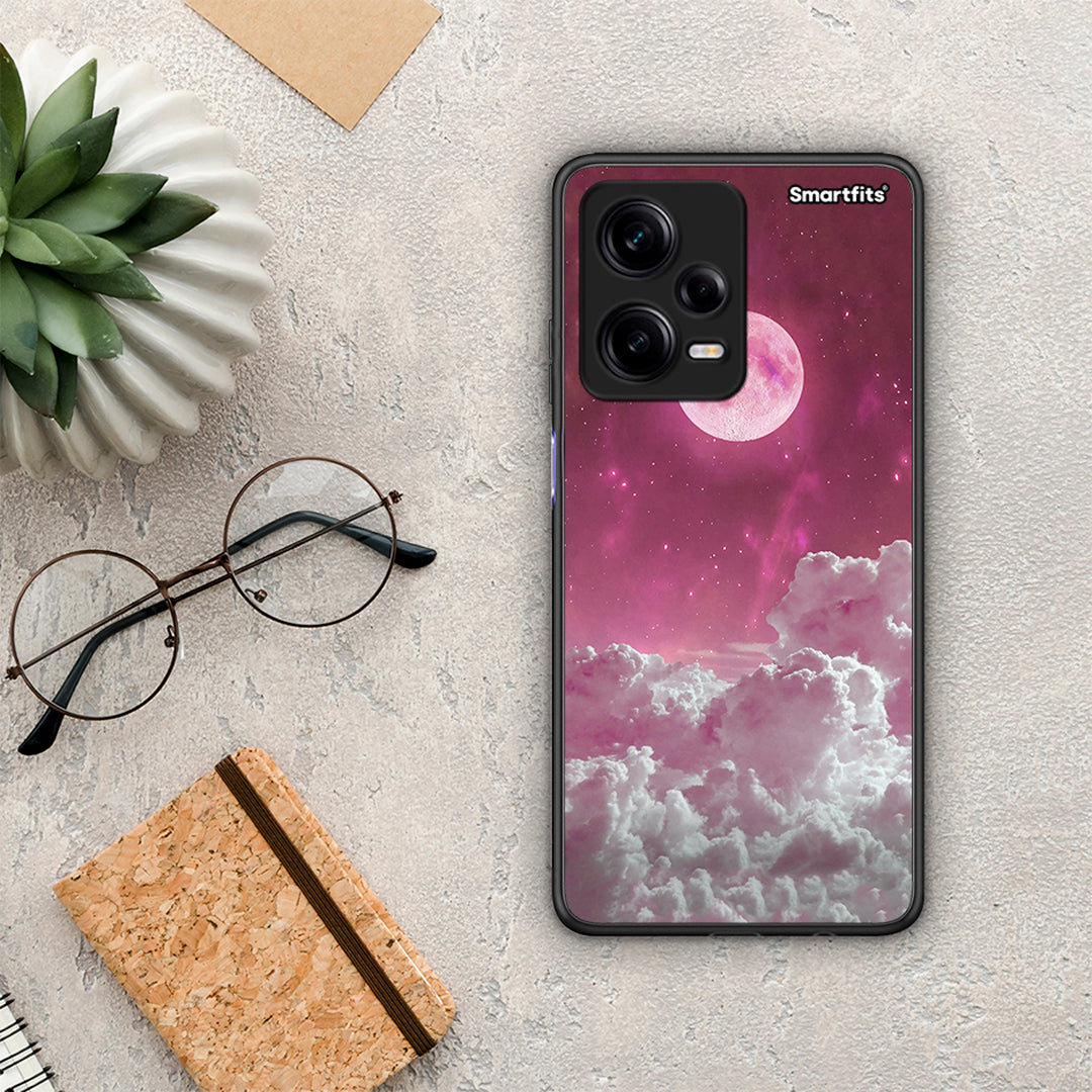 Θήκη Xiaomi Redmi Note 12 Pro 5G Pink Moon από τη Smartfits με σχέδιο στο πίσω μέρος και μαύρο περίβλημα | Xiaomi Redmi Note 12 Pro 5G Pink Moon Case with Colorful Back and Black Bezels