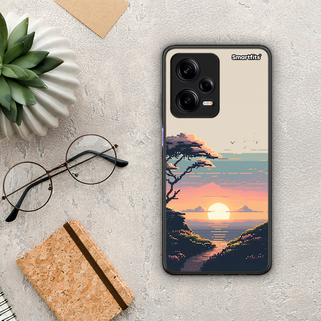 Θήκη Xiaomi Redmi Note 12 Pro 5G Pixel Sunset από τη Smartfits με σχέδιο στο πίσω μέρος και μαύρο περίβλημα | Xiaomi Redmi Note 12 Pro 5G Pixel Sunset Case with Colorful Back and Black Bezels