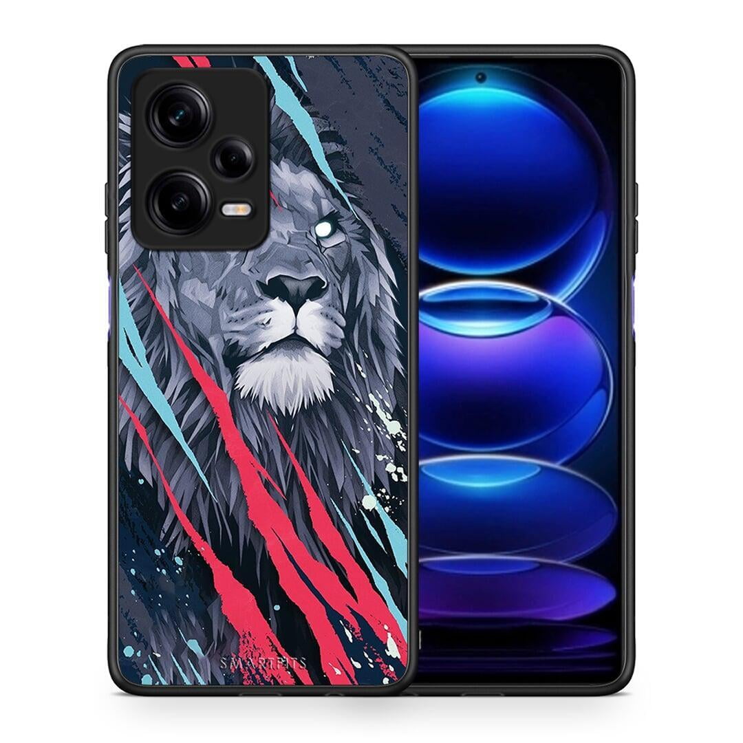 Θήκη Xiaomi Redmi Note 12 Pro 5G PopArt Lion Designer από τη Smartfits με σχέδιο στο πίσω μέρος και μαύρο περίβλημα | Xiaomi Redmi Note 12 Pro 5G PopArt Lion Designer Case with Colorful Back and Black Bezels