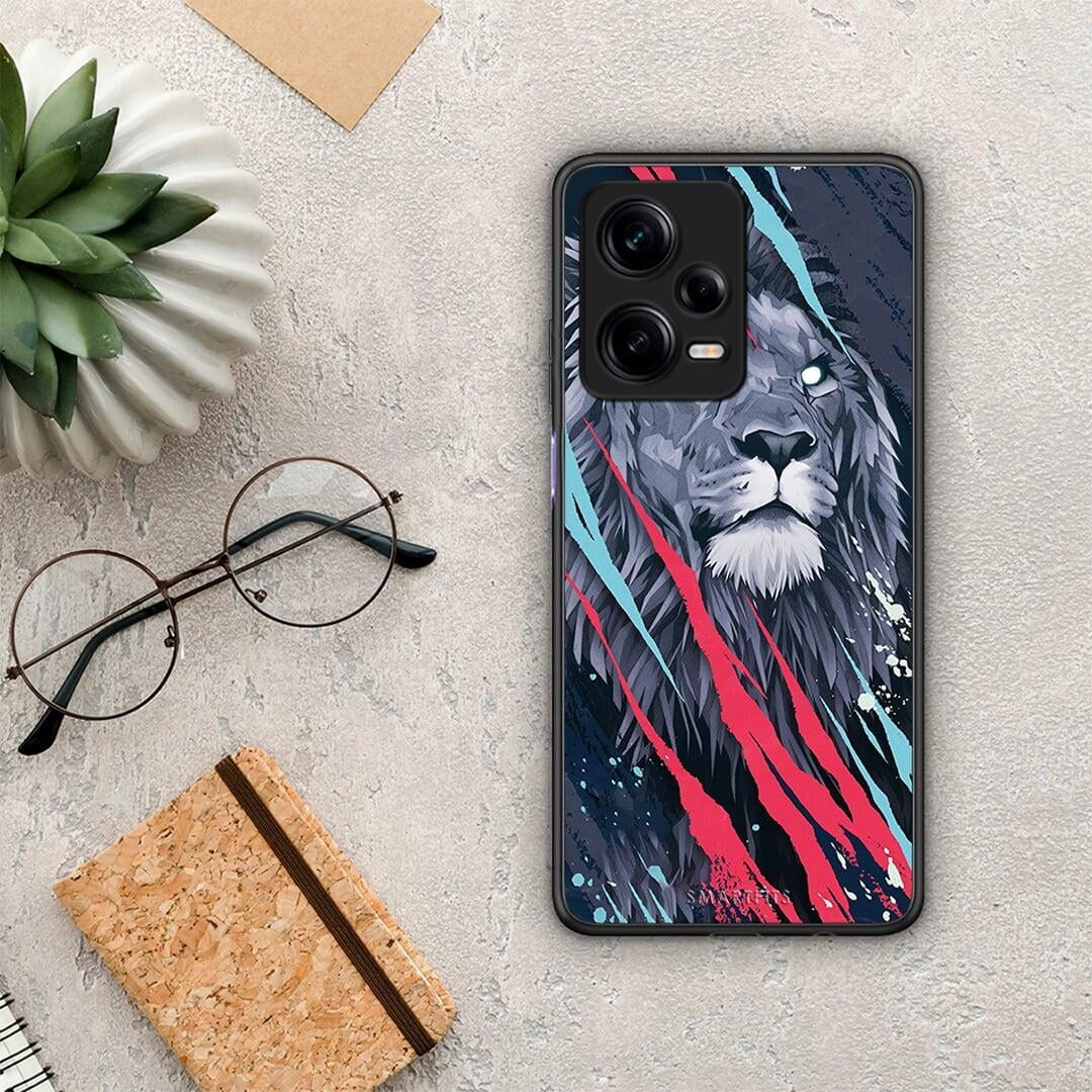 Θήκη Xiaomi Redmi Note 12 Pro 5G PopArt Lion Designer από τη Smartfits με σχέδιο στο πίσω μέρος και μαύρο περίβλημα | Xiaomi Redmi Note 12 Pro 5G PopArt Lion Designer Case with Colorful Back and Black Bezels