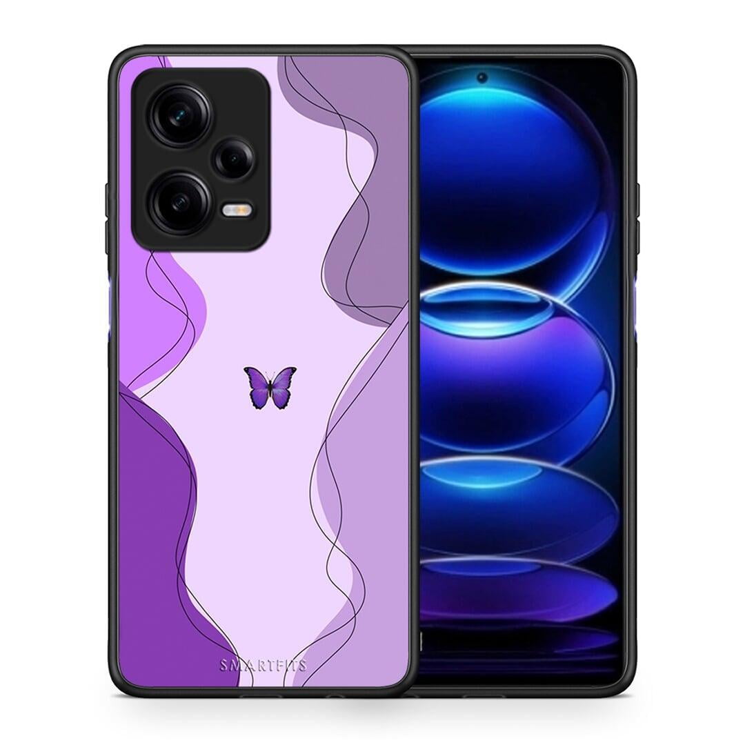 Θήκη Xiaomi Redmi Note 12 Pro 5G Purple Mariposa από τη Smartfits με σχέδιο στο πίσω μέρος και μαύρο περίβλημα | Xiaomi Redmi Note 12 Pro 5G Purple Mariposa Case with Colorful Back and Black Bezels