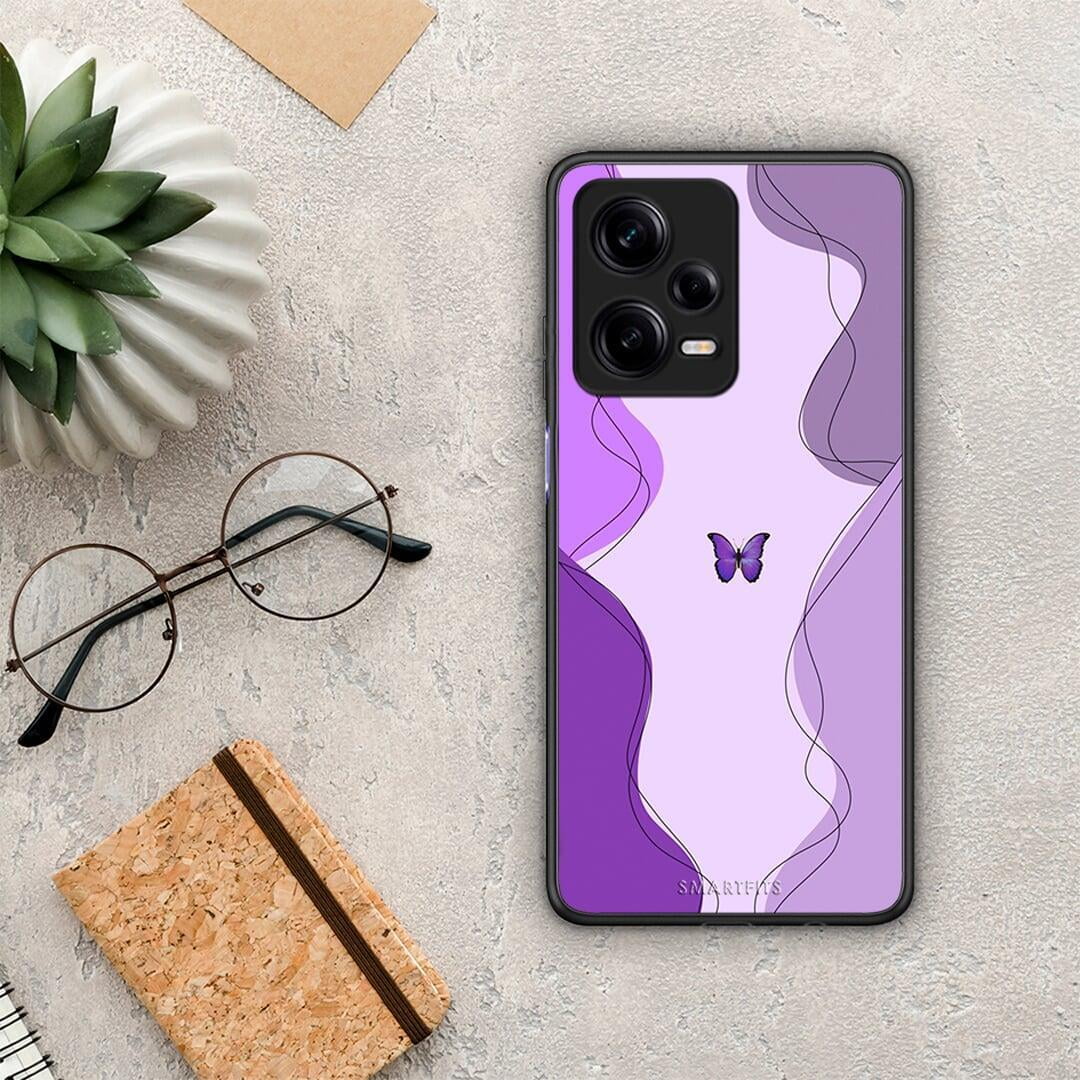 Θήκη Xiaomi Redmi Note 12 Pro 5G Purple Mariposa από τη Smartfits με σχέδιο στο πίσω μέρος και μαύρο περίβλημα | Xiaomi Redmi Note 12 Pro 5G Purple Mariposa Case with Colorful Back and Black Bezels