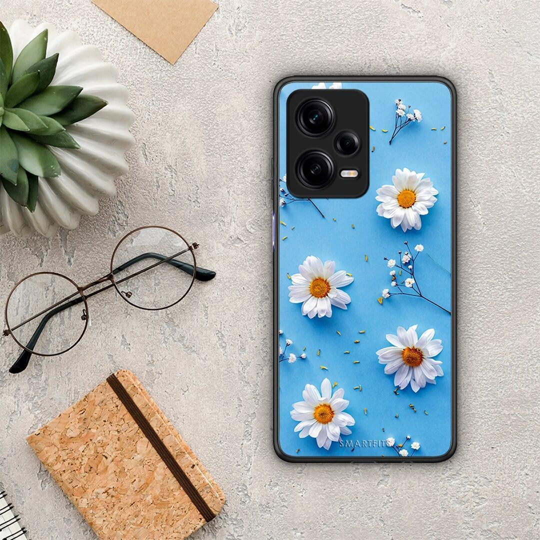 Θήκη Xiaomi Redmi Note 12 Pro 5G Real Daisies από τη Smartfits με σχέδιο στο πίσω μέρος και μαύρο περίβλημα | Xiaomi Redmi Note 12 Pro 5G Real Daisies Case with Colorful Back and Black Bezels