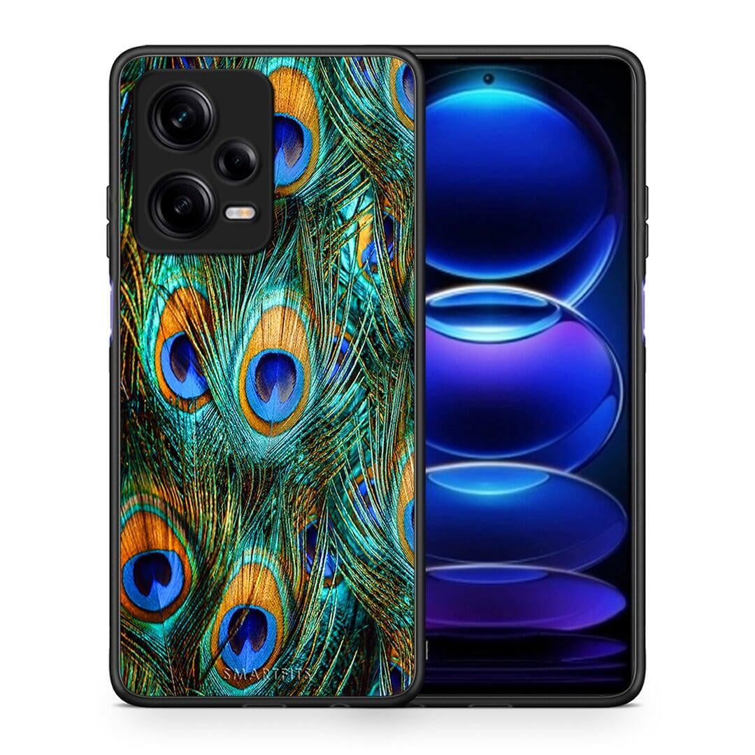 Θήκη Xiaomi Redmi Note 12 Pro 5G Real Peacock Feathers από τη Smartfits με σχέδιο στο πίσω μέρος και μαύρο περίβλημα | Xiaomi Redmi Note 12 Pro 5G Real Peacock Feathers Case with Colorful Back and Black Bezels