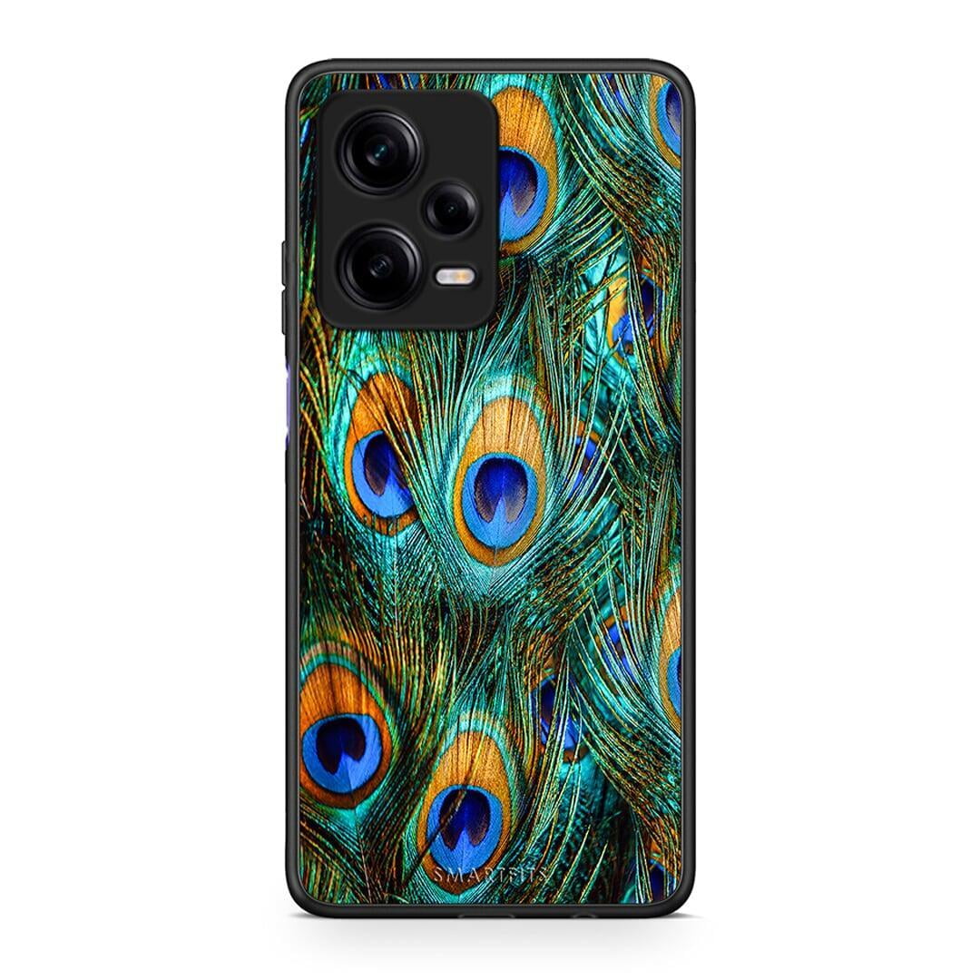 Θήκη Xiaomi Redmi Note 12 Pro 5G Real Peacock Feathers από τη Smartfits με σχέδιο στο πίσω μέρος και μαύρο περίβλημα | Xiaomi Redmi Note 12 Pro 5G Real Peacock Feathers Case with Colorful Back and Black Bezels