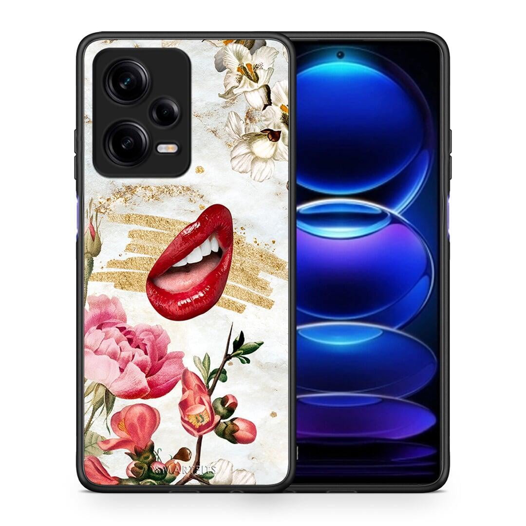 Θήκη Xiaomi Redmi Note 12 Pro 5G Red Lips από τη Smartfits με σχέδιο στο πίσω μέρος και μαύρο περίβλημα | Xiaomi Redmi Note 12 Pro 5G Red Lips Case with Colorful Back and Black Bezels