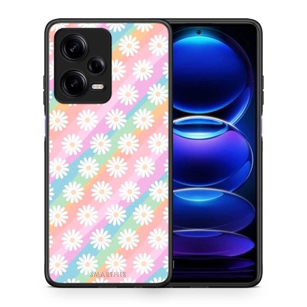 Θήκη Xiaomi Redmi Note 12 Pro 5G White Daisies από τη Smartfits με σχέδιο στο πίσω μέρος και μαύρο περίβλημα | Xiaomi Redmi Note 12 Pro 5G White Daisies Case with Colorful Back and Black Bezels