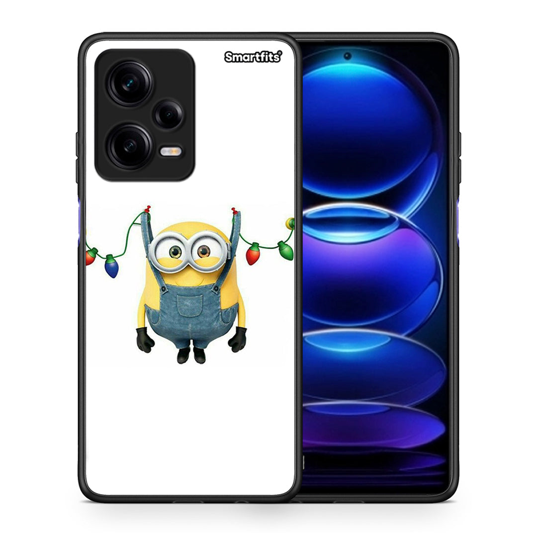 Θήκη Xiaomi Redmi Note 12 Pro 5G Xmas Minion Lights από τη Smartfits με σχέδιο στο πίσω μέρος και μαύρο περίβλημα | Xiaomi Redmi Note 12 Pro 5G Xmas Minion Lights Case with Colorful Back and Black Bezels