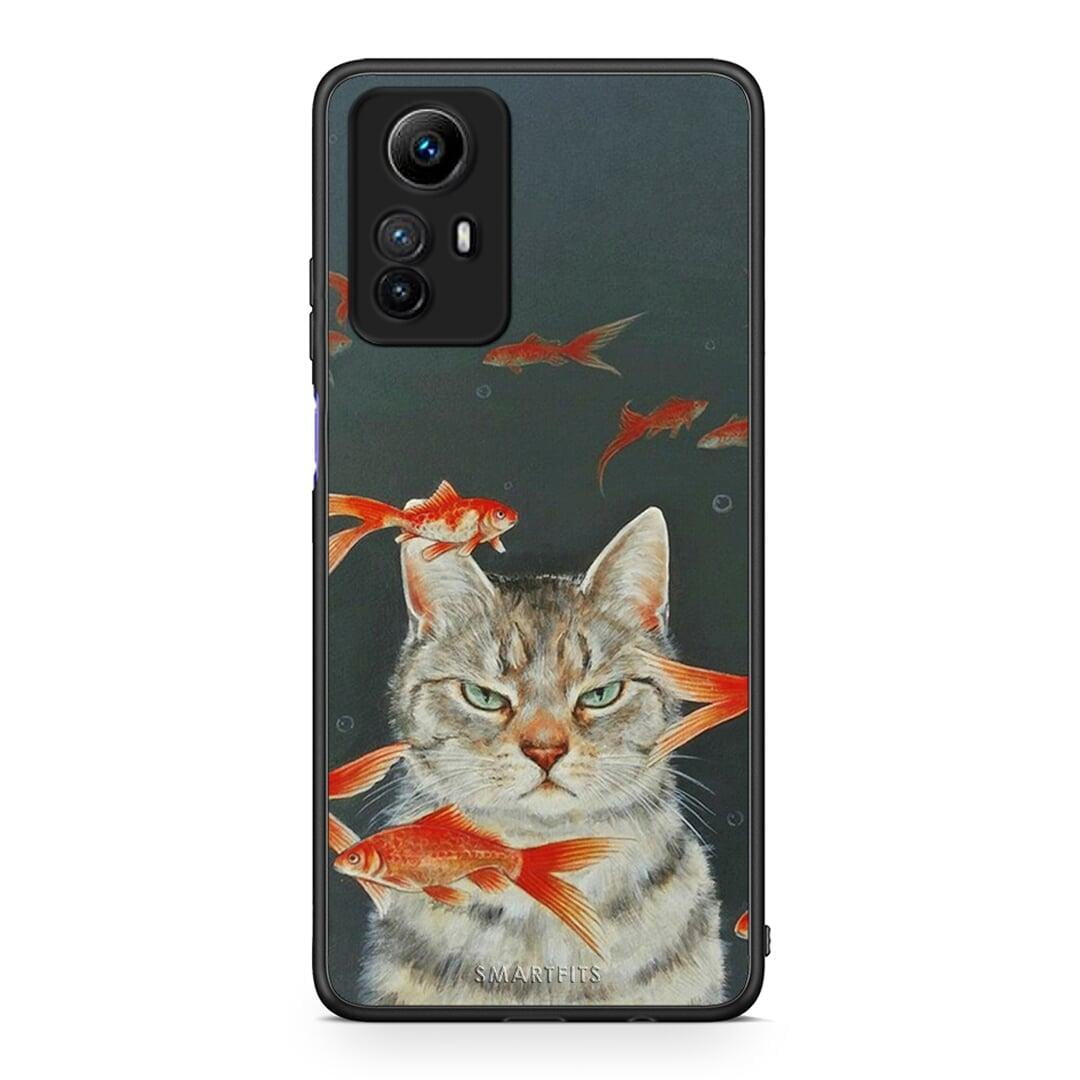 Θήκη Xiaomi Redmi Note 12S / Redmi K60 Pro Cat Goldfish από τη Smartfits με σχέδιο στο πίσω μέρος και μαύρο περίβλημα | Xiaomi Redmi Note 12S / Redmi K60 Pro Cat Goldfish Case with Colorful Back and Black Bezels