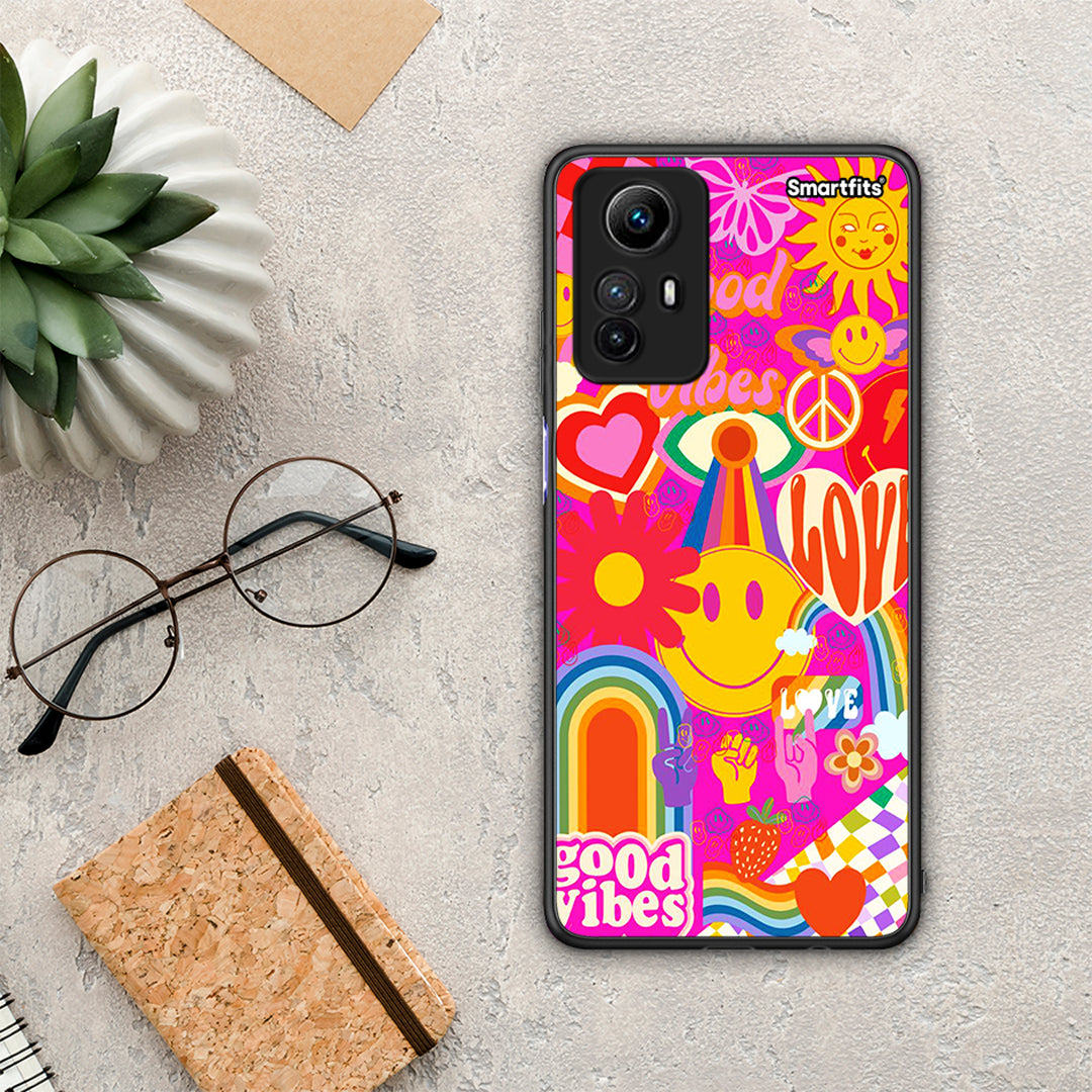 Θήκη Xiaomi Redmi Note 12S / Redmi K60 Pro Hippie Love από τη Smartfits με σχέδιο στο πίσω μέρος και μαύρο περίβλημα | Xiaomi Redmi Note 12S / Redmi K60 Pro Hippie Love Case with Colorful Back and Black Bezels