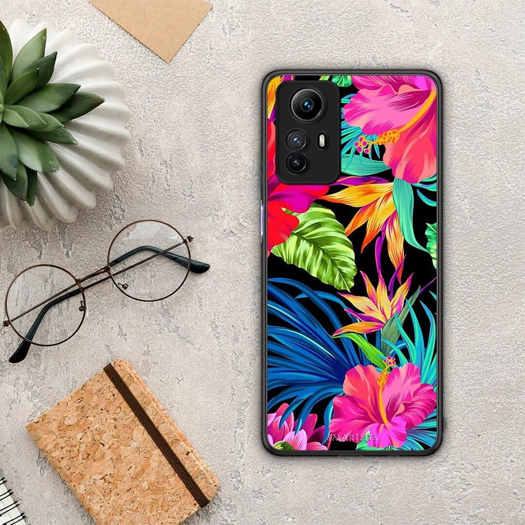 Θήκη Xiaomi Redmi Note 12S / Redmi K60 Pro Tropical Flowers από τη Smartfits με σχέδιο στο πίσω μέρος και μαύρο περίβλημα | Xiaomi Redmi Note 12S / Redmi K60 Pro Tropical Flowers Case with Colorful Back and Black Bezels