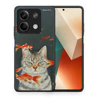 Thumbnail for Θήκη Xiaomi Redmi Note 13 5G Cat Goldfish από τη Smartfits με σχέδιο στο πίσω μέρος και μαύρο περίβλημα | Xiaomi Redmi Note 13 5G Cat Goldfish case with colorful back and black bezels