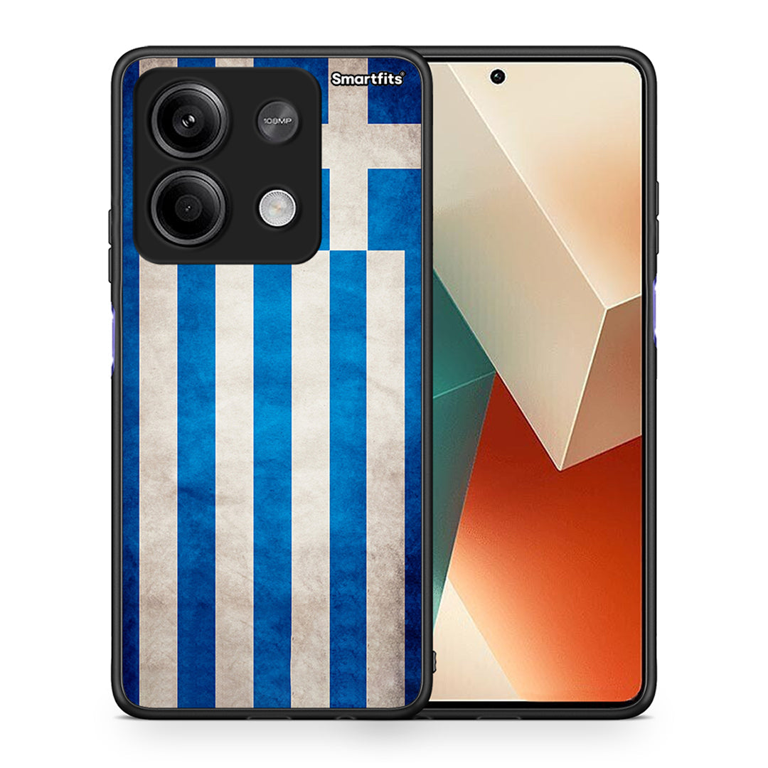 Θήκη Xiaomi Redmi Note 13 5G Greek Flag από τη Smartfits με σχέδιο στο πίσω μέρος και μαύρο περίβλημα | Xiaomi Redmi Note 13 5G Greek Flag case with colorful back and black bezels