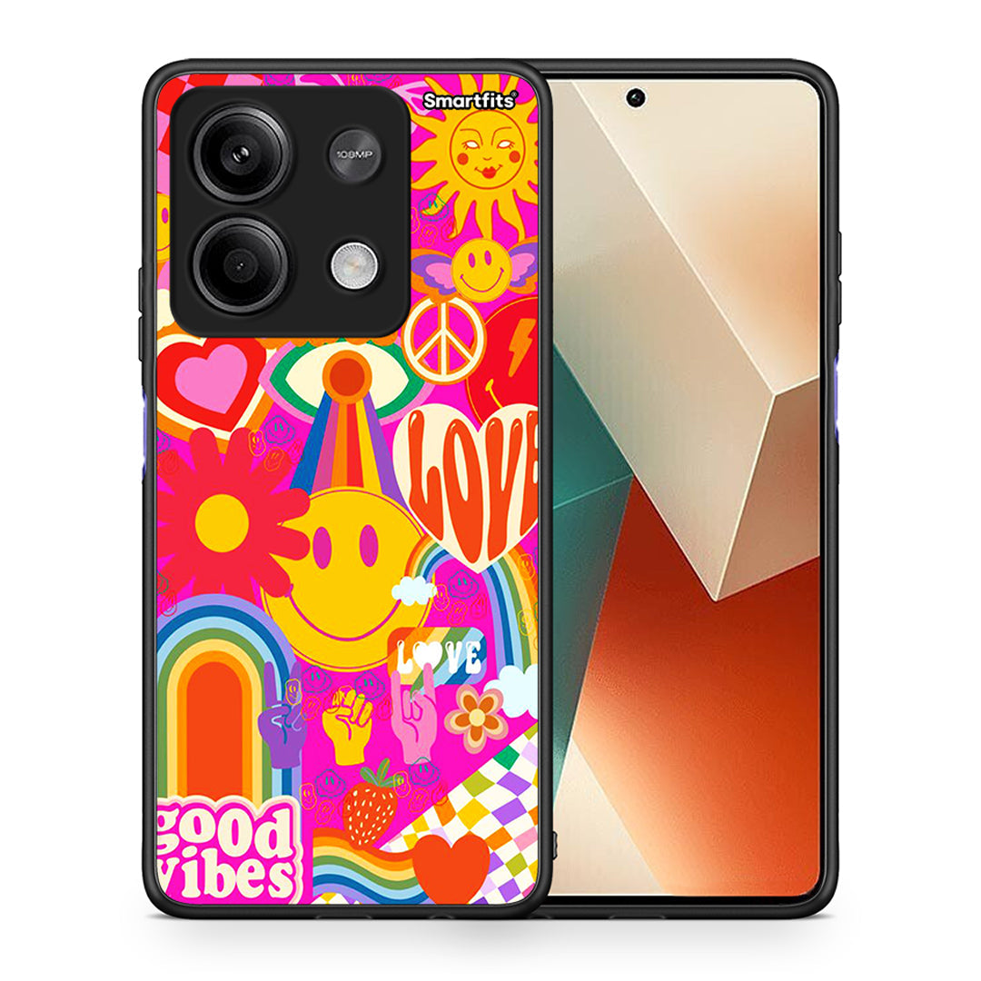 Θήκη Xiaomi Redmi Note 13 5G Hippie Love από τη Smartfits με σχέδιο στο πίσω μέρος και μαύρο περίβλημα | Xiaomi Redmi Note 13 5G Hippie Love case with colorful back and black bezels