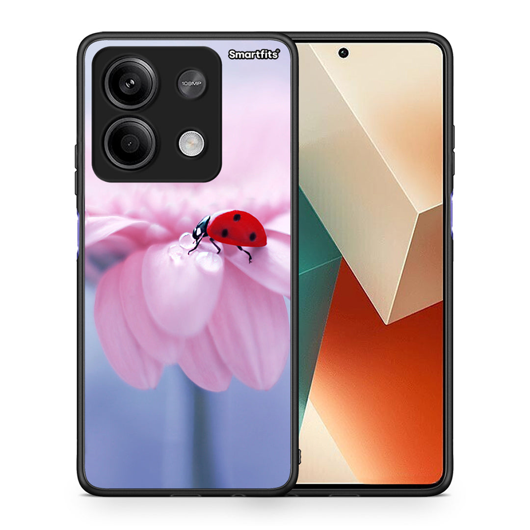 Θήκη Xiaomi Redmi Note 13 5G Ladybug Flower από τη Smartfits με σχέδιο στο πίσω μέρος και μαύρο περίβλημα | Xiaomi Redmi Note 13 5G Ladybug Flower case with colorful back and black bezels