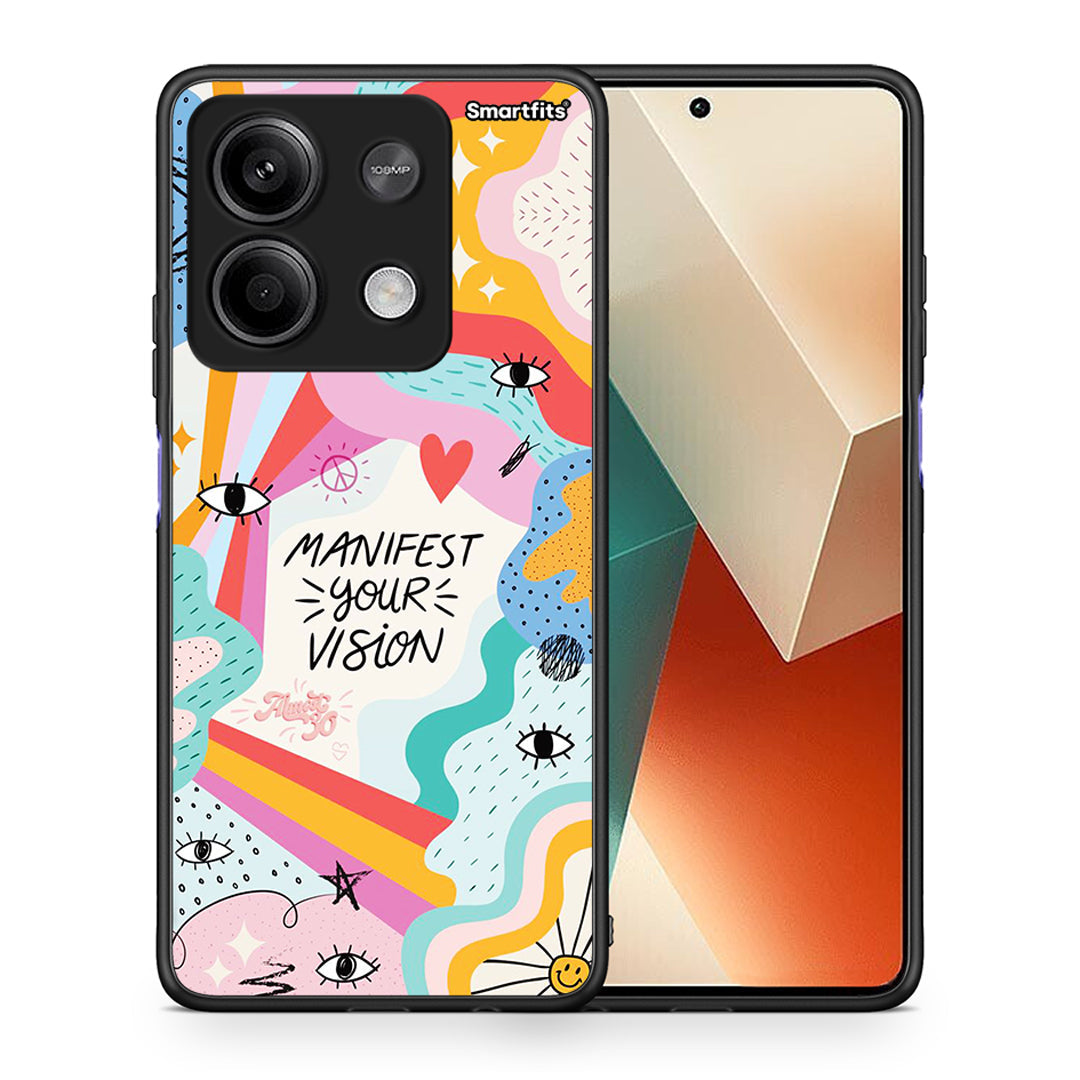 Θήκη Xiaomi Redmi Note 13 5G Manifest Your Vision από τη Smartfits με σχέδιο στο πίσω μέρος και μαύρο περίβλημα | Xiaomi Redmi Note 13 5G Manifest Your Vision case with colorful back and black bezels
