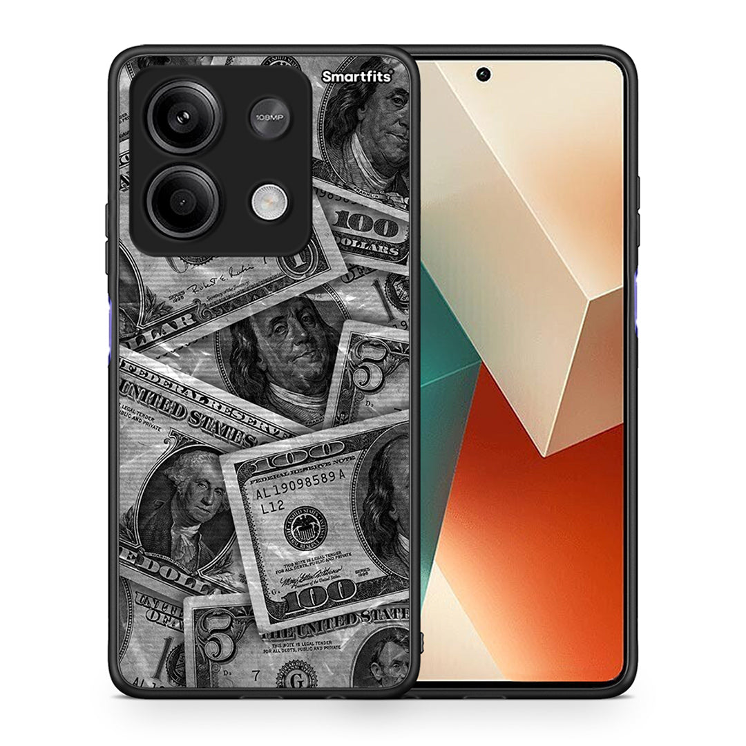 Θήκη Xiaomi Redmi Note 13 5G Money Dollars από τη Smartfits με σχέδιο στο πίσω μέρος και μαύρο περίβλημα | Xiaomi Redmi Note 13 5G Money Dollars case with colorful back and black bezels