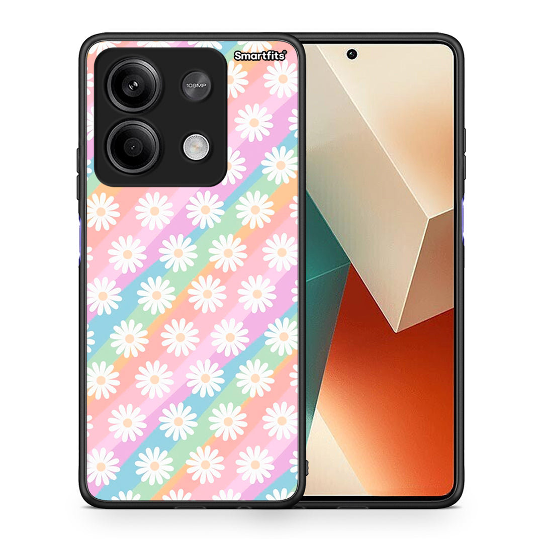 Θήκη Xiaomi Redmi Note 13 5G White Daisies από τη Smartfits με σχέδιο στο πίσω μέρος και μαύρο περίβλημα | Xiaomi Redmi Note 13 5G White Daisies case with colorful back and black bezels